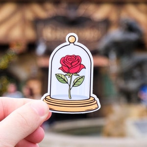 Sticker cloche betoverde roos | Belle, Beast, Beauty & The Beast waterbestendige glanzende of holografische sticker | Riley Rudd Co.