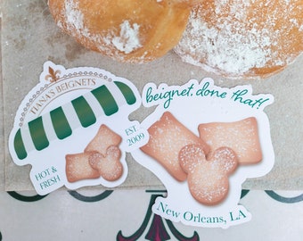 Tiana’s Beignets & Beignet, Done That! | Tiana, Bayou, Louisiana, New Orleans, Water Resistant Shiny or Holographic Stickers | Riley Rudd Co