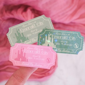 Emerald City Express-ticket waterbestendige glanzende of holografische stickers | Wicked For Good, Elphaba, Glinda | Broadway, Oz | Second Star Co Classic 3 Colors