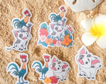 Pua + Hei Hei Tropical Stickers | Waterproof Shiny or Holographic Stickers | Moana, Maui | Disney&#39;s Moana 2 | Second Star Co.