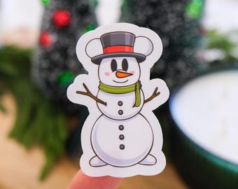 Mickey Mouse Snowman Sticker, Water Resistant, Disney Christmas
