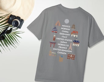 Epcot, World Showcase geïnspireerde comfortkleuren uniseks kledingstukgeverfd T-shirt | Second Star Co.