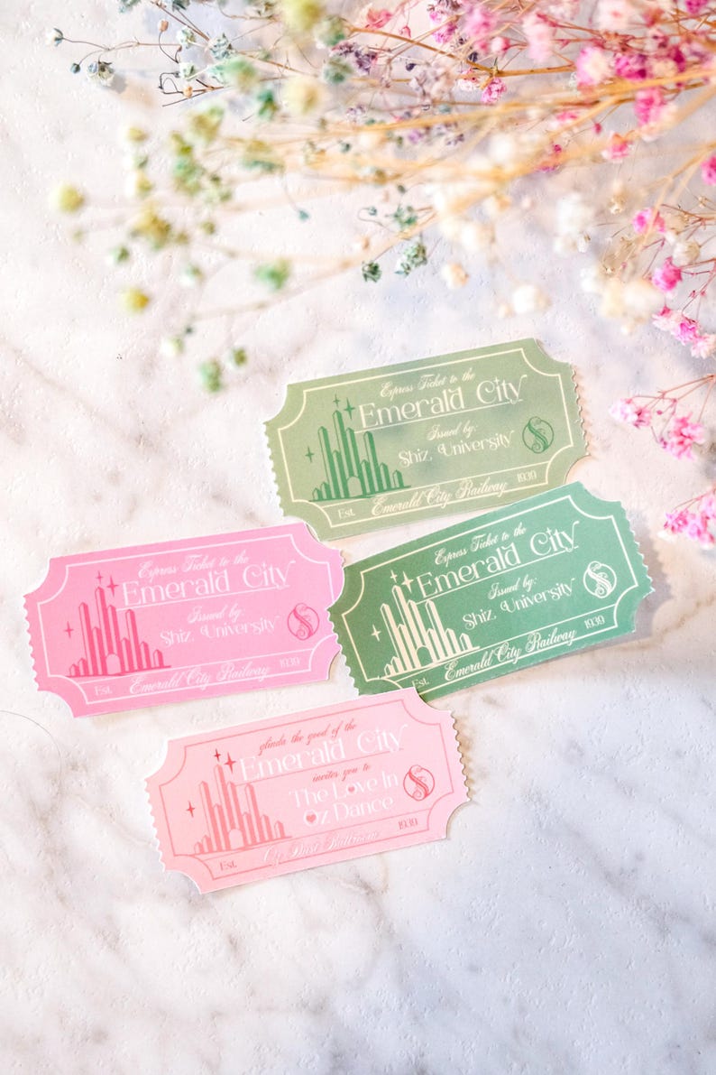 Emerald City Express-ticket waterbestendige glanzende of holografische stickers | Wicked For Good, Elphaba, Glinda | Broadway, Oz | Second Star Co All 4 Stickers