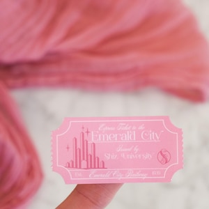 Emerald City Express-ticket waterbestendige glanzende of holografische stickers | Wicked For Good, Elphaba, Glinda | Broadway, Oz | Second Star Co Classic Pink