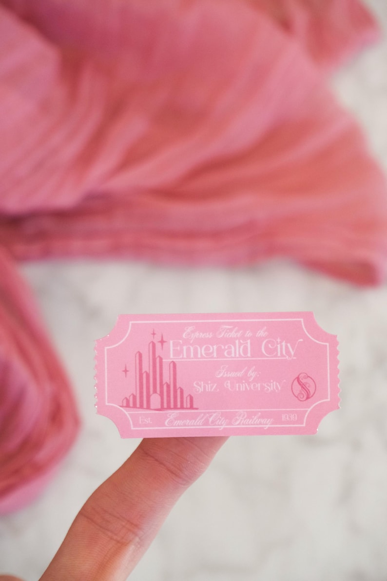 Emerald City Express-ticket waterbestendige glanzende of holografische stickers | Wicked For Good, Elphaba, Glinda | Broadway, Oz | Second Star Co Classic Pink