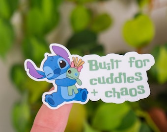 Built for Cuddles + Chaos Stitch Summer Sticker | Lilo + Stitch, Ohana, Water Resistant Shiny or Holographic Sticker | Riley Rudd Co.