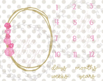 Meilenstein Decke SVG | große Datei | Floral rosa und gold Design für Baby-Mädchen