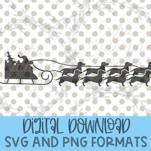 Dachshunds Pulling Santa&#39;s Sleigh clip art SVG | DIGITAL DOWNLOAD | wiener dog Christmas design | personal and commercial use