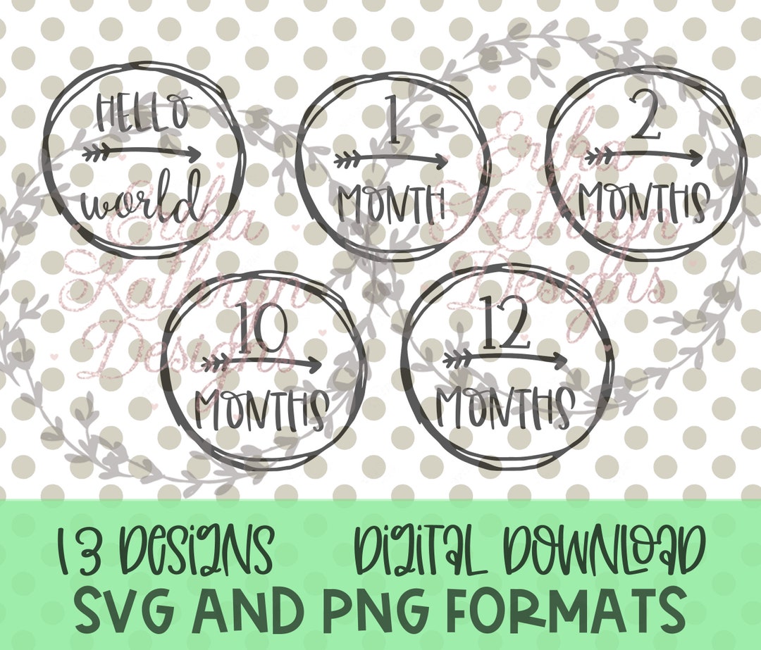 Month Milestone SVG for Bodysuit or Sticker | 13 Designs From Birth to ...