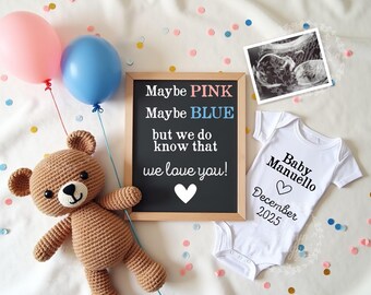 teddy bear balloon pink blue pregnancy announcement | gender neutral | DIGITAL boy or girl Pregnancy Reveal | Social Media personalized