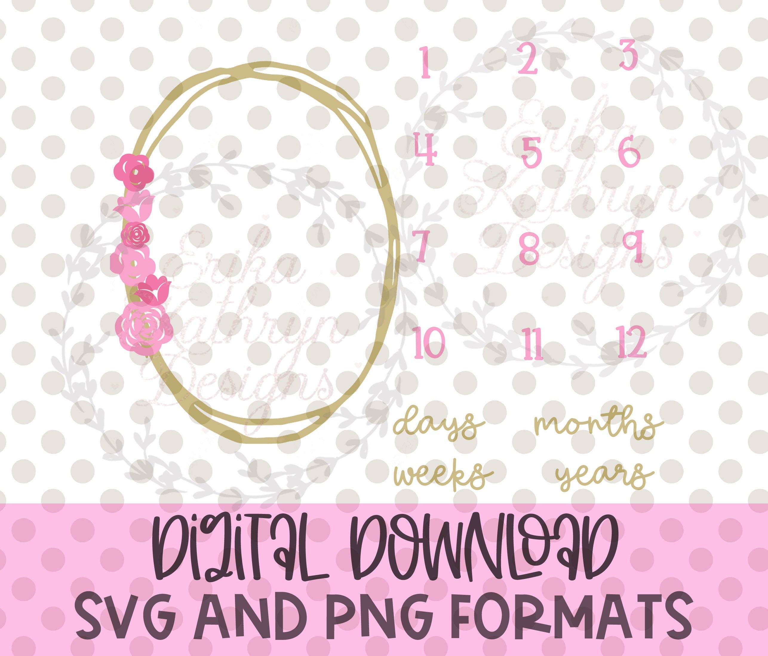 Milestone Blanket SVG large file Floral pink and gold Etsy