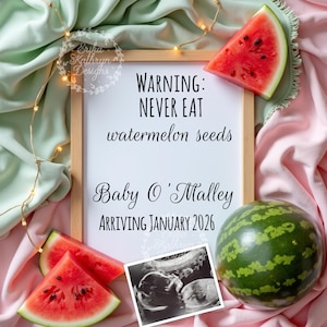 Don't eat watermelon seeds | DIGITAL summer watermelon funny boy girl Pregnancy Reveal | Social Media personalized pregnancy announcement