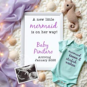 Mermaid Under the Sea Beach Pregnancy announcement | DIGITAL Baby Girl Pregnancy Reveal | Social Media personalized pregnancy announcement