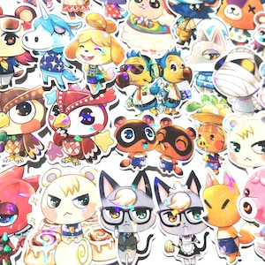 Puede incluir: Una colección de pegatinas de personajes de animales coloridos con acentos holográficos. Las pegatinas presentan personajes de la serie de videojuegos Animal Crossing, incluyendo Isabelle, Tom Nook y Marshal.