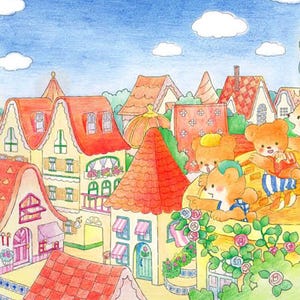 Libro para colorear de Japón, página para colorear en PDF, panda de dibujos animados, colorear por números, oso y ciudad linda, descarga en PDF