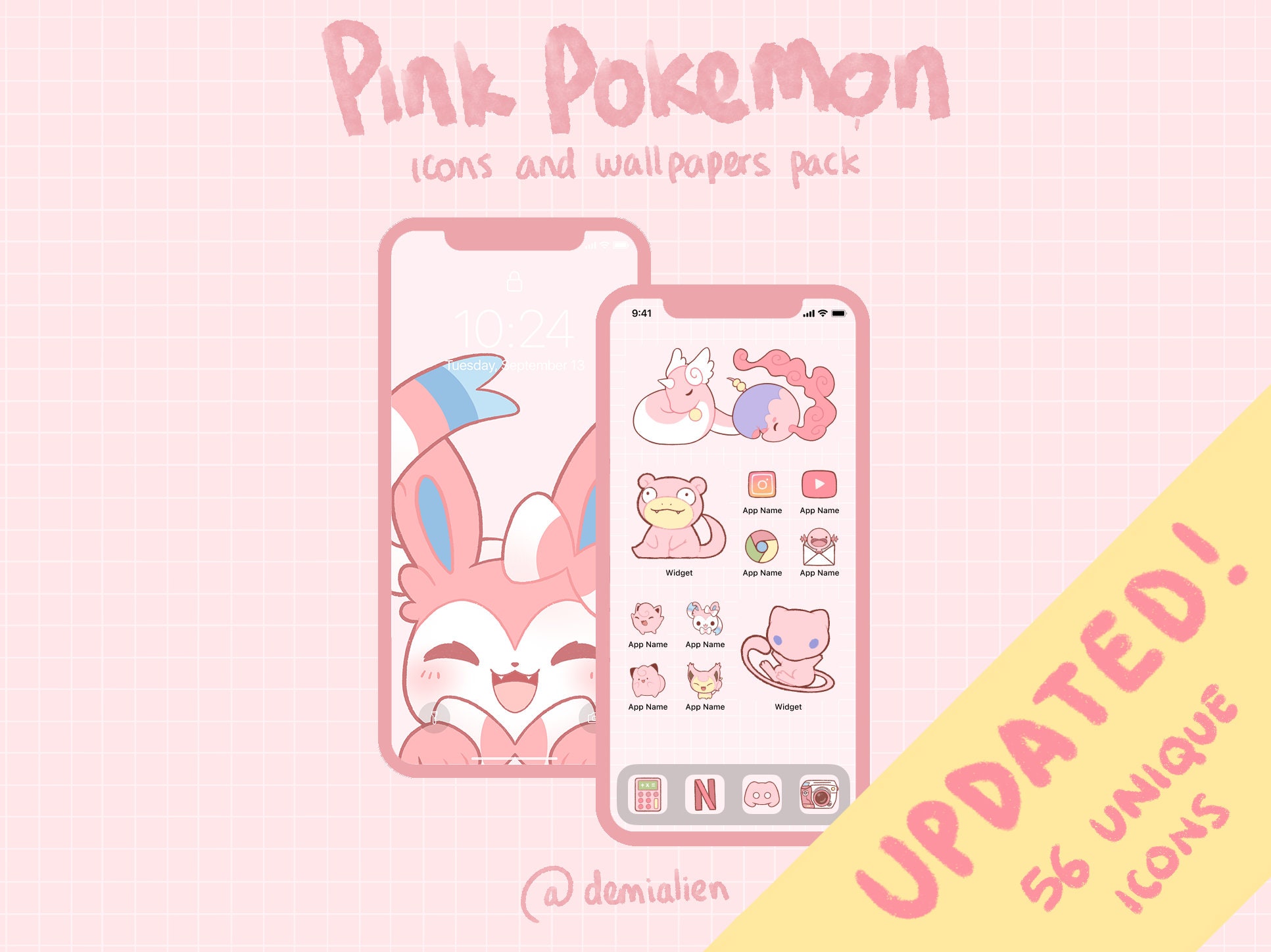 Pink Pokemon Phone icon pack for iOS, Android or PC - Pink cute aesthetic