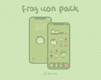 Frog Phone icon pack | iOS, Android or PC - Green cute aesthetic froggy nature pond