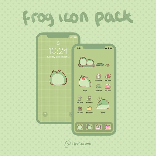 Frog Phone icon pack | iOS, Android or PC - Green cute aesthetic froggy nature pond
