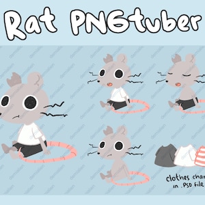 Premade Voice Reactive Crayon Rat PNGtuber model | Vtuber / Twitch / Youtube / Stream / Discord Animated cute rat mascot