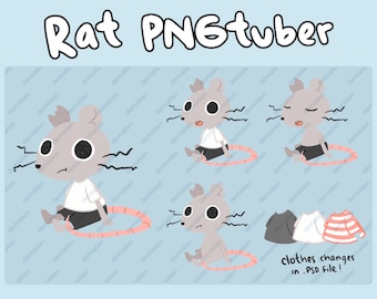 Premade Voice Reactive Crayon Rat PNGtuber model | Vtuber / Twitch / Youtube / Stream / Discord Animated cute rat mascot