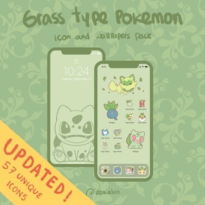 Ikona telefonu i tapety Pokemon typu trawiastego na iOS, Androida lub PC - Zielona, słodka, estetyczna roślina trawiasta