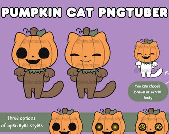Premade Cute Pumpkin Cat PNGtuber model Voice Reactive | For Stream on Twitch Discord Youtube