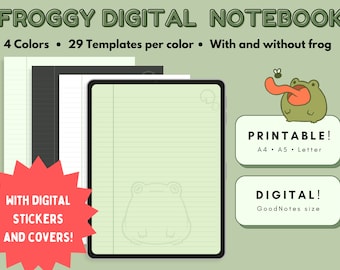 Froggy Digital Notebook, Printable Notepaper, Template, GoodNotes, Pastel green