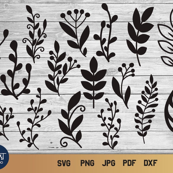 Leaves and Branches SVG, Branch Silhouette PNG Bundle, Tree Branch PNG.