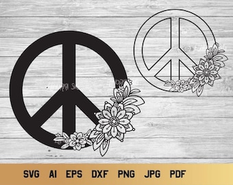 Peace Sign SVG, Peace Symbol SVG, 2 Floral Peace Signs SVG.