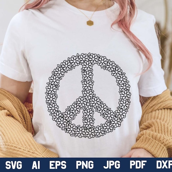 Floral Peace Sign SVG, Peace Symbol SVG, Commercial Use.