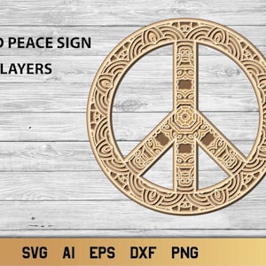 Signo de paz SVG, símbolo de paz en capas 3D SVG, archivo de corte uso comercial.
