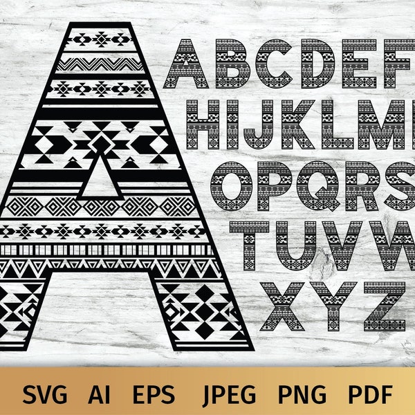 Aztec Alphabet svg, Alphabet svg, 26 Letters, Digital File, Commercial and Personal Use.