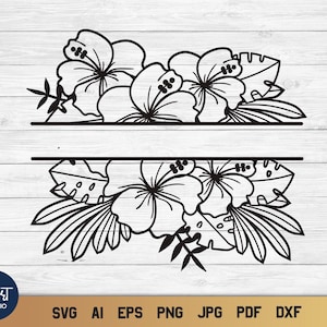 Tropical SVG Split Monogramme, Fleur d&#39;Hibiscus Split Design, Fleur tropicale SVG.
