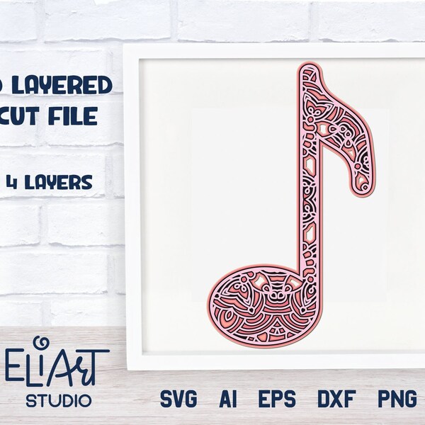 3D Layered Musical Note SVG, Musical Sign Intricate Design, Music SVG Digital Cutting File.