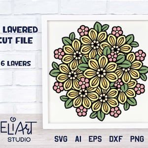 3D Layered Floral Mandala SVG, Floral Wreath SVG, Mandala Cut File