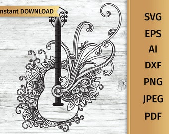 Download Mandala Guitar Svg Etsy
