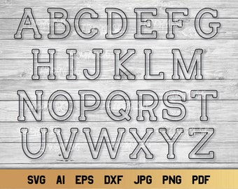 Alphabet SVG, 26 Outlined Letters SVG, Alphabet Initials Commercial Use.
