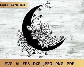 Luna SVG, Luna creciente SVG, Archivo de corte SVG celestial.