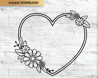 Corazón floral SVG, monograma de corazón SVG, uso comercial y personal.
