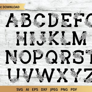 Alfabeto floral SVG, letras florales PNG, diseño de verano ABC con flores.