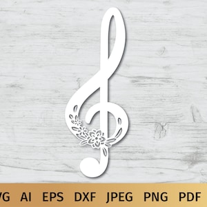 Music Notes SVG Designs with Flowers. These Floral Musical Notes are Compatible with Cricut and Silhouette Cutting Machines