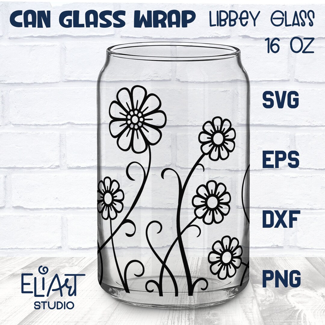 Wildflowers Libbey Glass Can SVG, Floral Beer Can Glass Wrap, 16 OZ ...