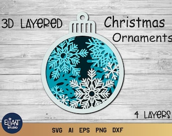 3D Layered SVG Christmas, Christmas Ornament SVG, Snowflake SVG.