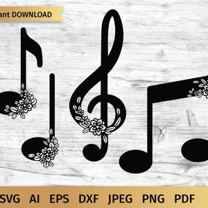 Musiknoten SVG, Musik SVG-Design, Blumenmusik SVG-Schnittdatei.