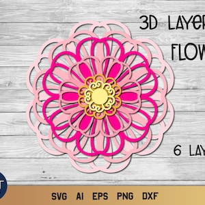 Layered SVG Floral Mandala, 3D SVG Layered Flower, Flower SVG Mandala.