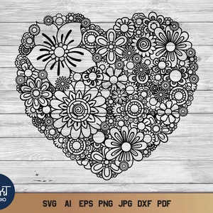 Heart SVG, Floral Heart SVG, Valentines Day Design.