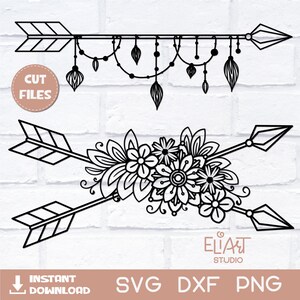 Boho Arrow SVG, Floral Arrow SVG, Crossed Arrows SVG.