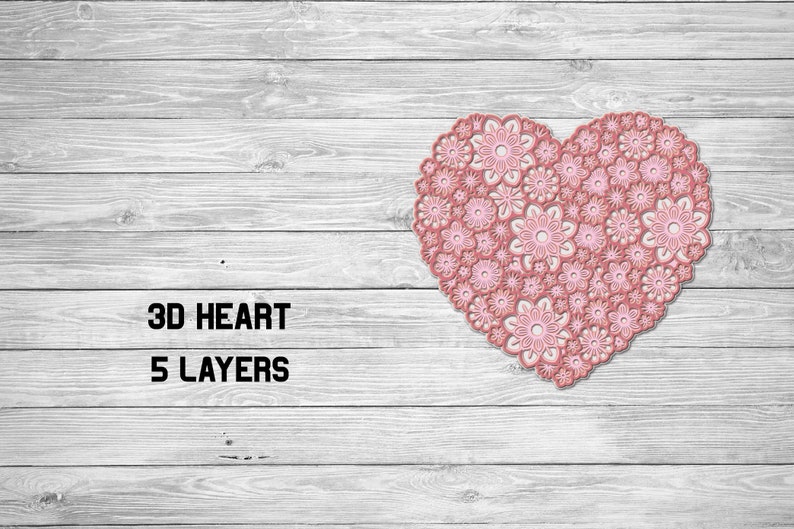 Download Multi Layer Heart 3D Floral Heart 5 layers Digital Cutting ...