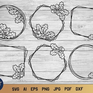 Oak Frame SVG Bundle, Fall SVG Monogram Frame Set, Commercial Use.