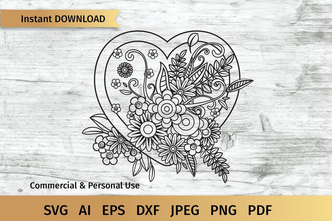 Heart SVG Flower, Valentines Day SVG, Valentine Heart SVG With Flowers ...